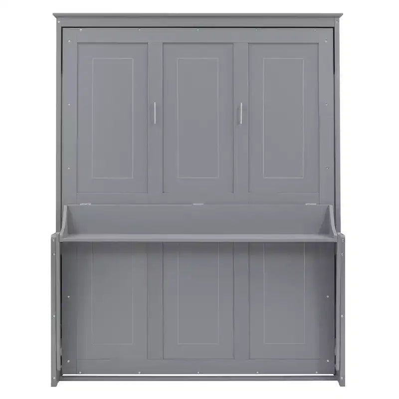 Queen Size Murphy Bed with Storage Shelf, Queen Wood Cabinet Beds Foldable Wall Bed Frame for Guest Room Home Office
