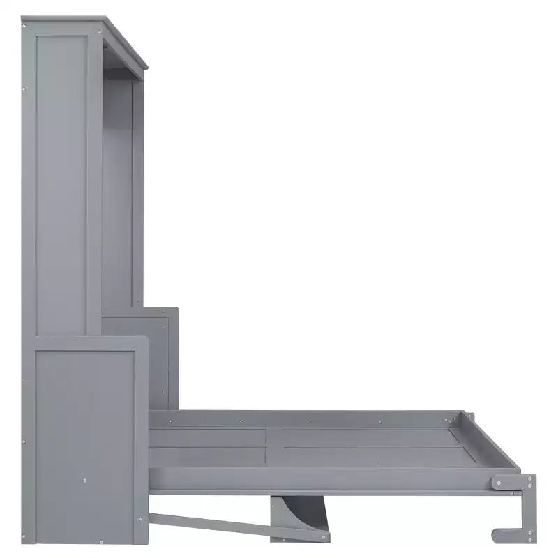 Queen Size Murphy Bed with Storage Shelf, Queen Wood Cabinet Beds Foldable Wall Bed Frame for Guest Room Home Office