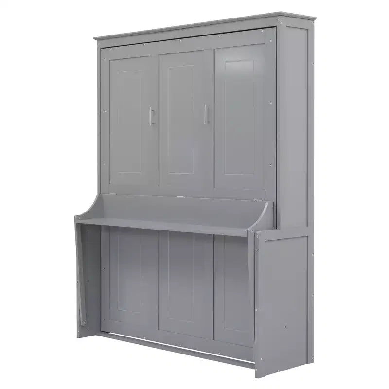 Queen Size Murphy Bed with Storage Shelf, Queen Wood Cabinet Beds Foldable Wall Bed Frame for Guest Room Home Office