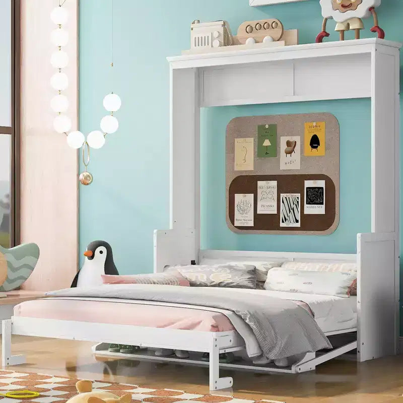 Queen Size Murphy Bed with Storage Shelf, Queen Wood Cabinet Beds Foldable Wall Bed Frame for Guest Room Home Office