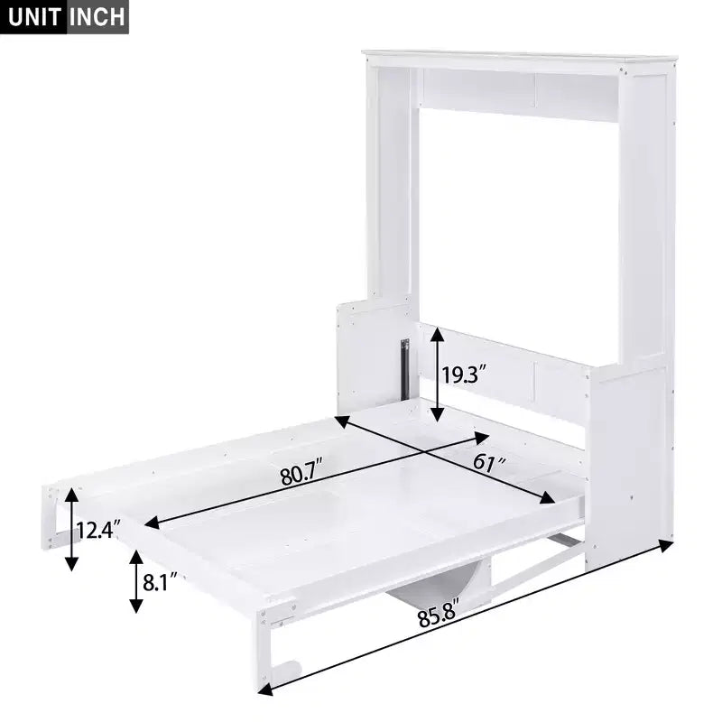 Queen Size Murphy Bed with Storage Shelf, Queen Wood Cabinet Beds Foldable Wall Bed Frame for Guest Room Home Office
