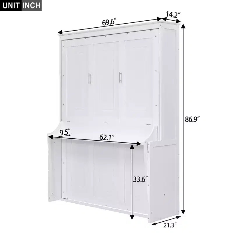 Queen Size Murphy Bed with Storage Shelf, Queen Wood Cabinet Beds Foldable Wall Bed Frame for Guest Room Home Office