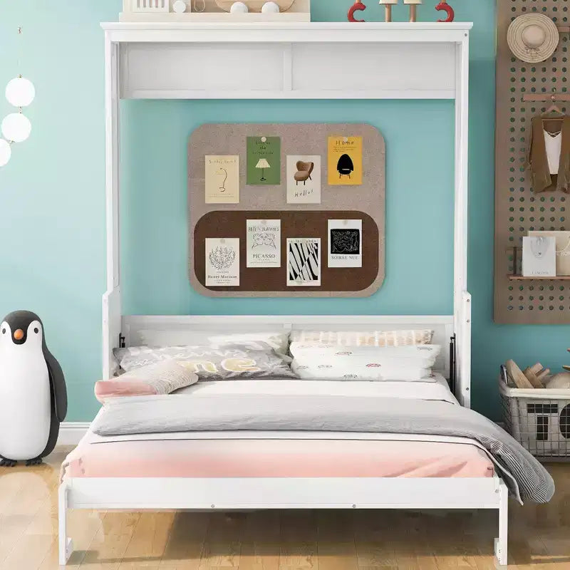 Queen Size Murphy Bed with Storage Shelf, Queen Wood Cabinet Beds Foldable Wall Bed Frame for Guest Room Home Office