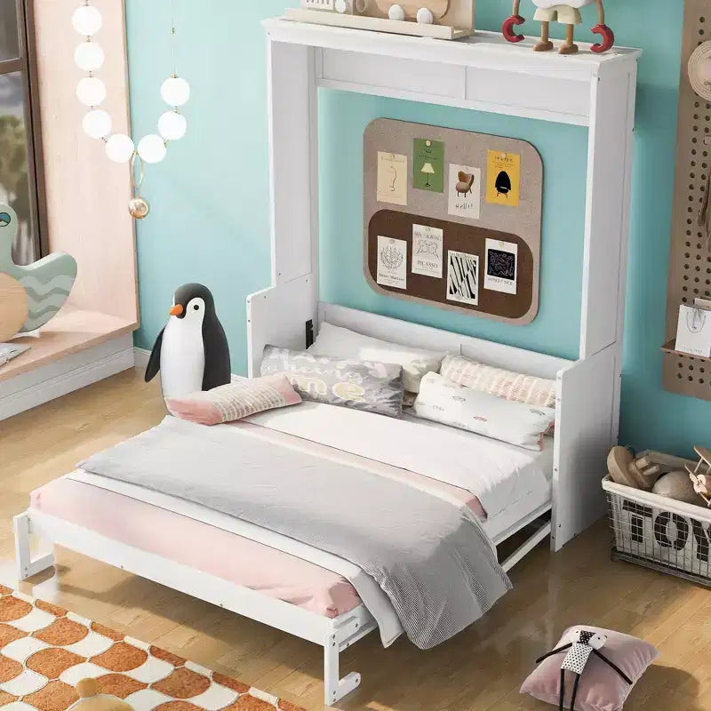 Queen Size Murphy Bed with Storage Shelf, Queen Wood Cabinet Beds Foldable Wall Bed Frame for Guest Room Home Office