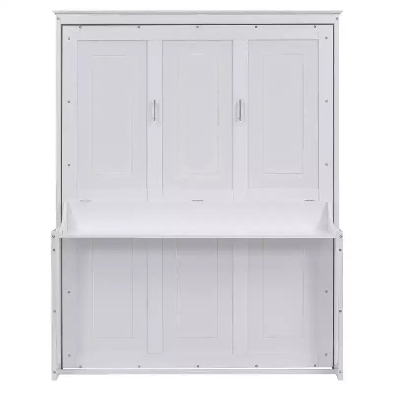 Queen Size Murphy Bed with Storage Shelf, Queen Wood Cabinet Beds Foldable Wall Bed Frame for Guest Room Home Office