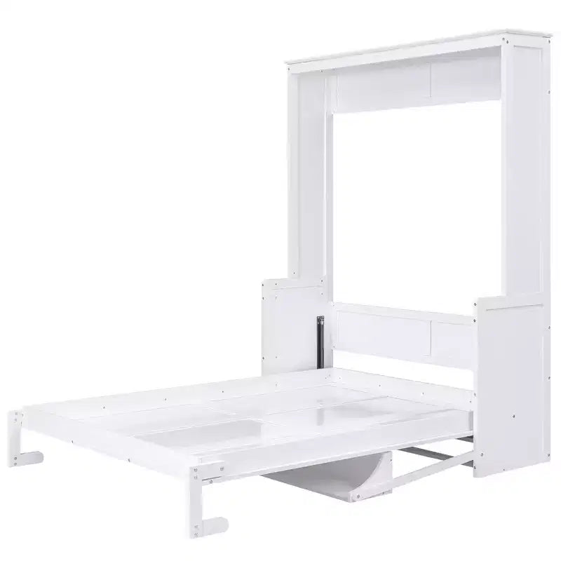 Queen Size Murphy Bed with Storage Shelf, Queen Wood Cabinet Beds Foldable Wall Bed Frame for Guest Room Home Office
