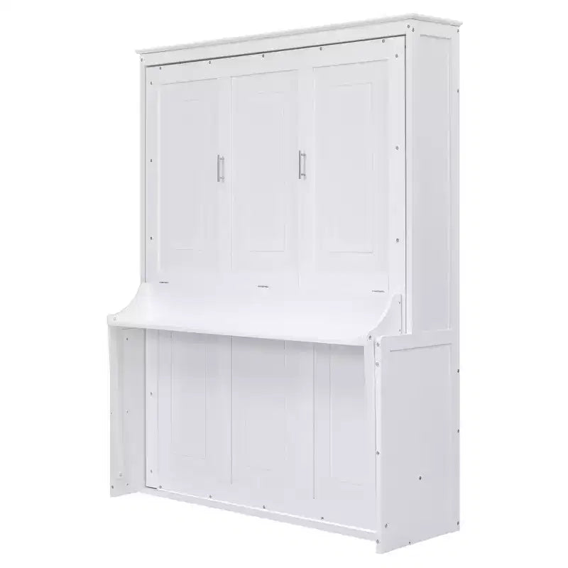 Queen Size Murphy Bed with Storage Shelf, Queen Wood Cabinet Beds Foldable Wall Bed Frame for Guest Room Home Office