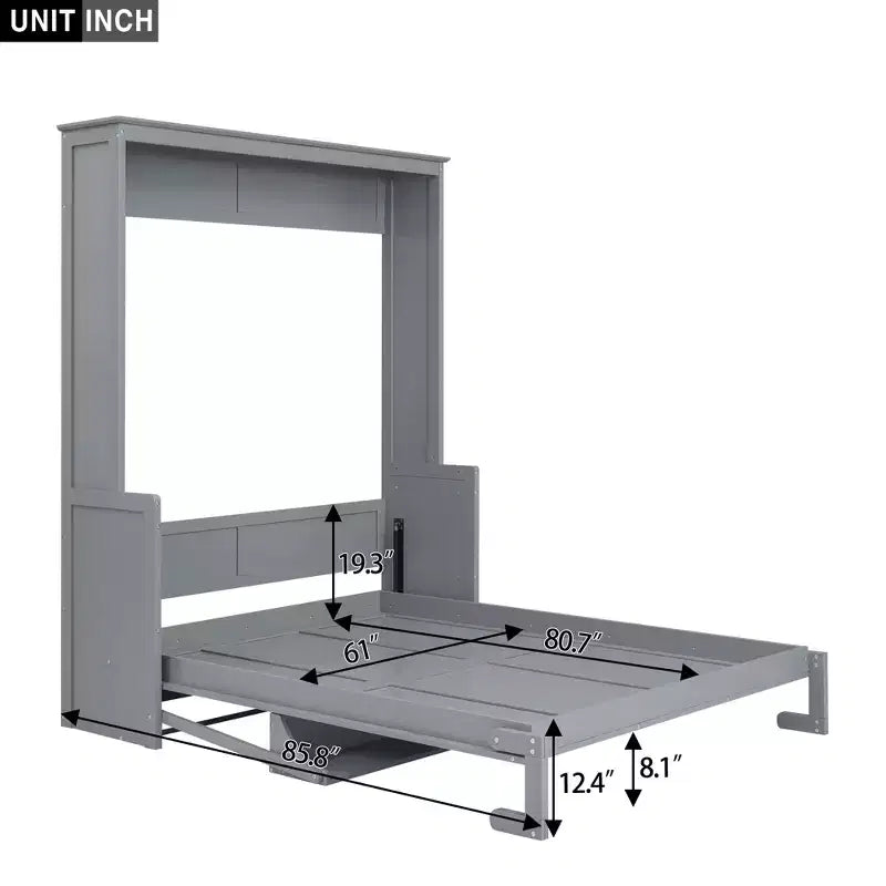 Queen Size Murphy Bed with Storage Shelf, Queen Wood Cabinet Beds Foldable Wall Bed Frame for Guest Room Home Office
