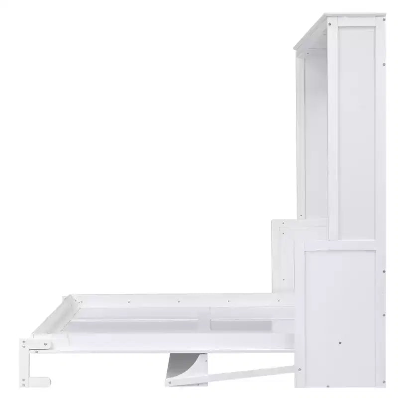 Queen Size Murphy Bed with Storage Shelf, Queen Wood Cabinet Beds Foldable Wall Bed Frame for Guest Room Home Office