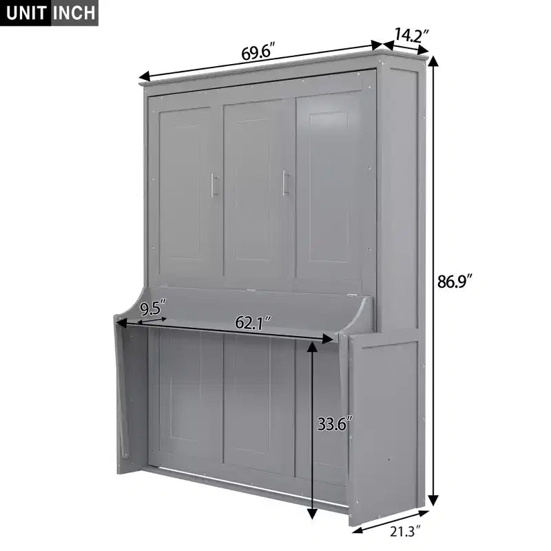 Queen Size Murphy Bed with Storage Shelf, Queen Wood Cabinet Beds Foldable Wall Bed Frame for Guest Room Home Office
