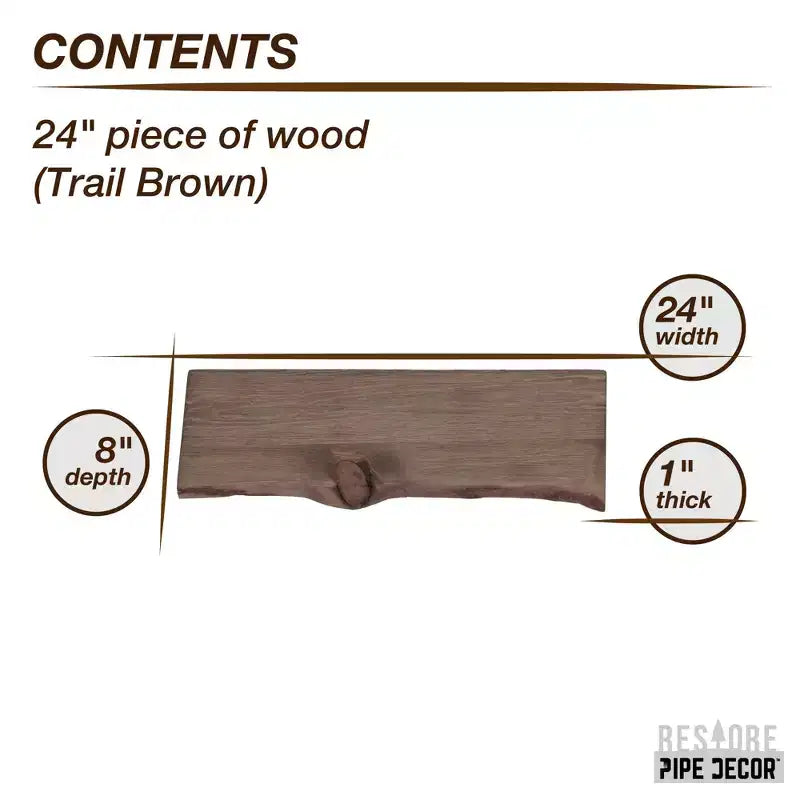 RESTORE Trail Brown 24 in. Live Edge Wood Shelf (Wood Only) by Pipe Decor