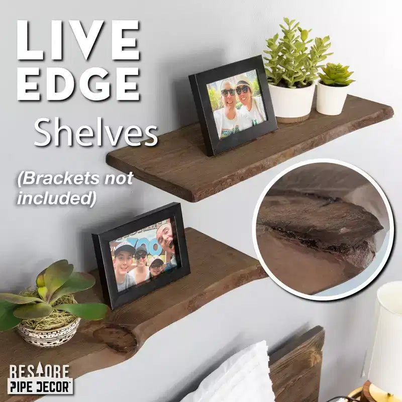 RESTORE Trail Brown 24 in. Live Edge Wood Shelf (Wood Only) by Pipe Decor