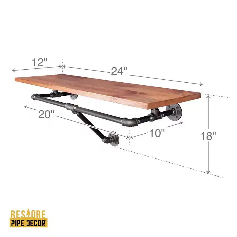 Pipe Decor 24 in. Wall Mounted Clothing Rack with Wood Shelf, Sunset Cedar