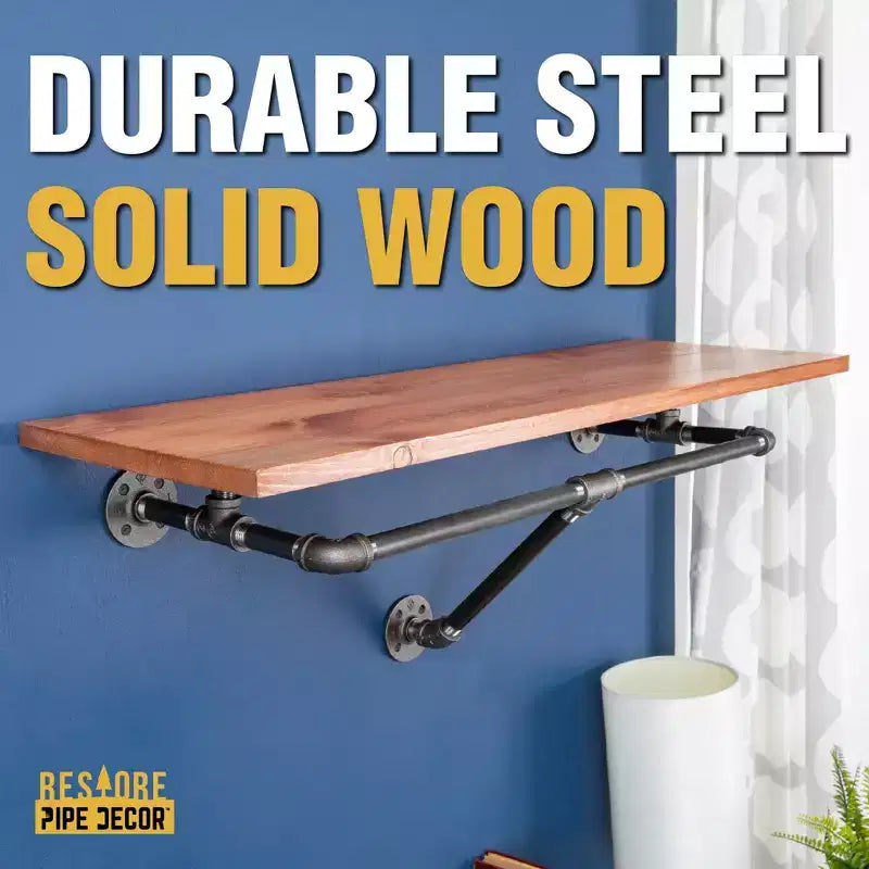 Pipe Decor 24 in. Wall Mounted Clothing Rack with Wood Shelf, Sunset Cedar