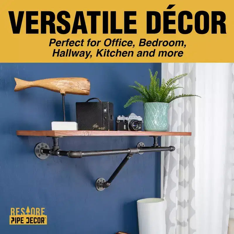 Pipe Decor 24 in. Wall Mounted Clothing Rack with Wood Shelf, Sunset Cedar