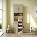 71 inch storage cabinet with LED strip light and microwave rack kitchen cabinet with adjustable shelves for dining room
