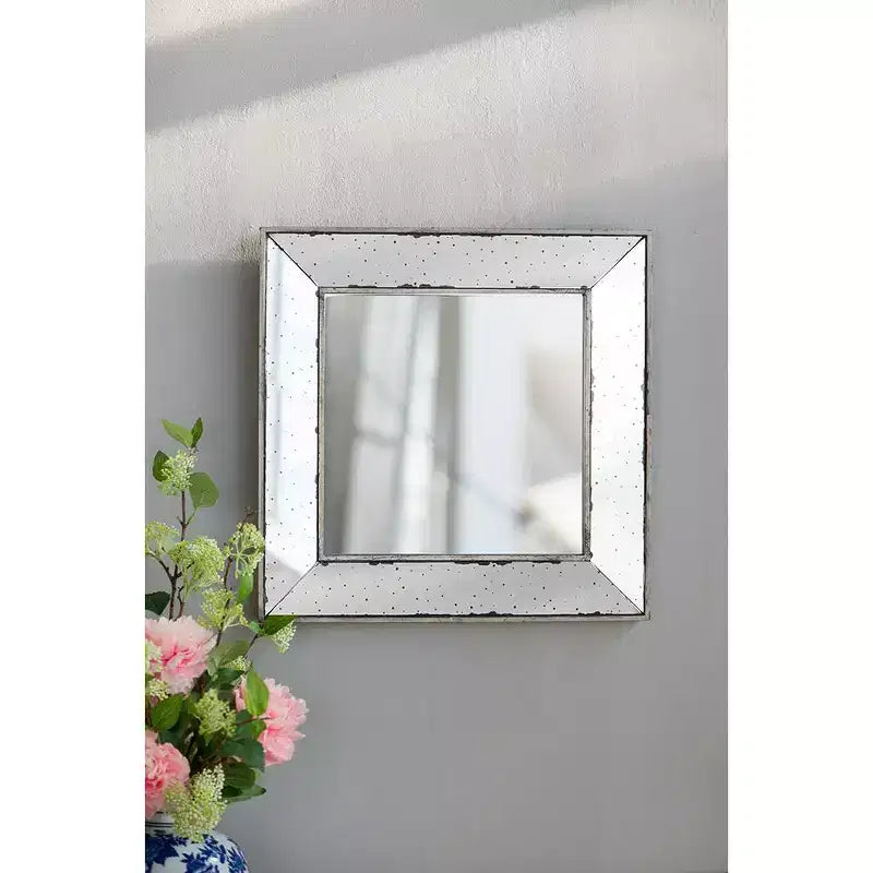 MAYEERTY 18 x 18 Distressed Square Decor Mirror, Wall Mirror for Living Room, Entryway, Office, Bedroom, Hallway, Silver