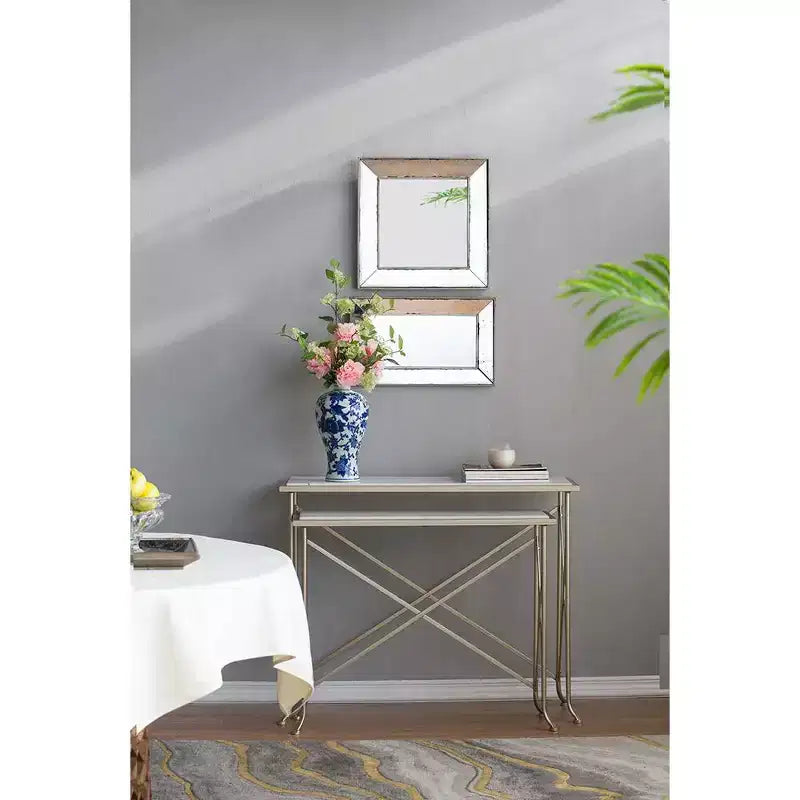 MAYEERTY 18 x 18 Distressed Square Decor Mirror, Wall Mirror for Living Room, Entryway, Office, Bedroom, Hallway, Silver