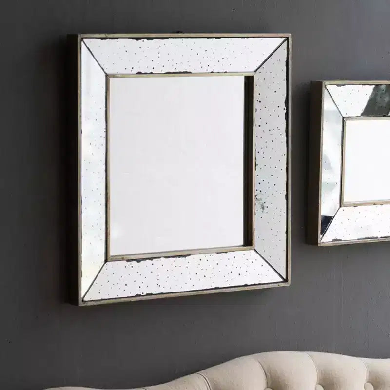 MAYEERTY 18 x 18 Distressed Square Decor Mirror, Wall Mirror for Living Room, Entryway, Office, Bedroom, Hallway, Silver
