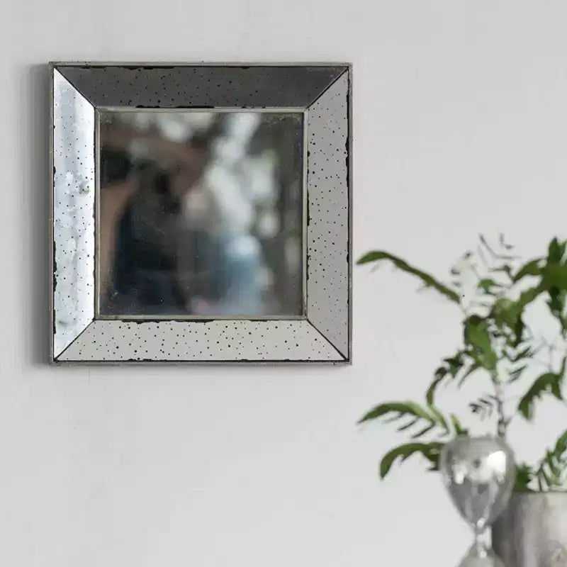 MAYEERTY 18 x 18 Distressed Square Decor Mirror, Wall Mirror for Living Room, Entryway, Office, Bedroom, Hallway, Silver