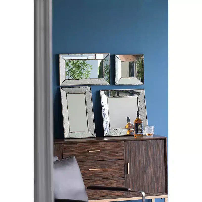 MAYEERTY 18 x 18 Distressed Square Decor Mirror, Wall Mirror for Living Room, Entryway, Office, Bedroom, Hallway, Silver