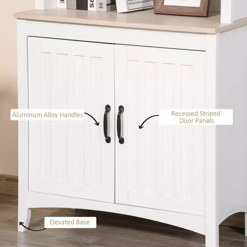 70 Kitchen Hutch, Freestanding Storage Pantry Cabinet with 3-Tier Shelving, Sideboard with Adjustable Shelves and Open Countertop