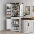 71 Tall Kitchen Cabinet, Farmhouse Pantry Cabinet w/ Barn Doors, 6 Shelves w/ 2 Doors, Drawer and Adjustable Shelves