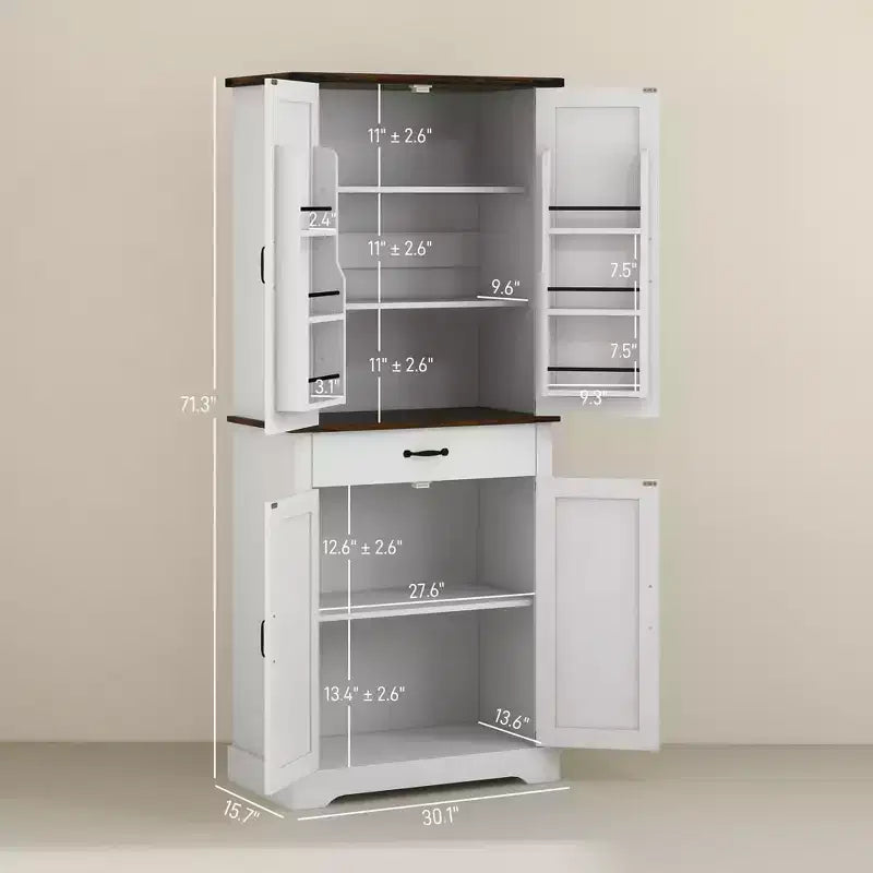71 Tall Kitchen Cabinet, Farmhouse Pantry Cabinet w/ Barn Doors, 6 Shelves w/ 2 Doors, Drawer and Adjustable Shelves