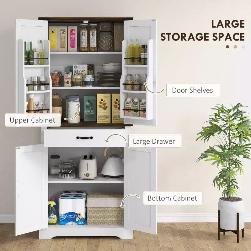 71 Tall Kitchen Cabinet, Farmhouse Pantry Cabinet w/ Barn Doors, 6 Shelves w/ 2 Doors, Drawer and Adjustable Shelves