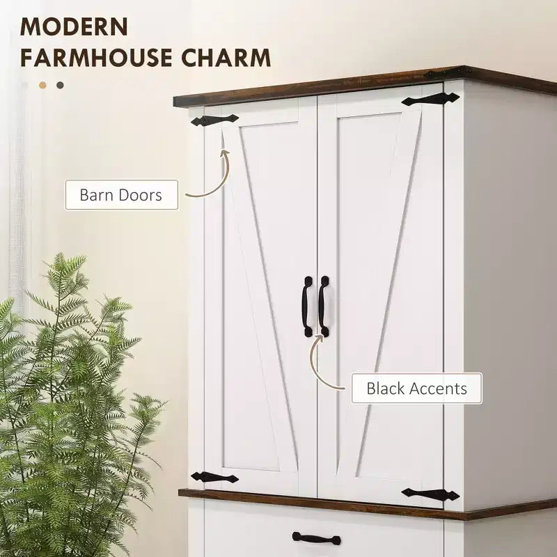 71 Tall Kitchen Cabinet, Farmhouse Pantry Cabinet w/ Barn Doors, 6 Shelves w/ 2 Doors, Drawer and Adjustable Shelves