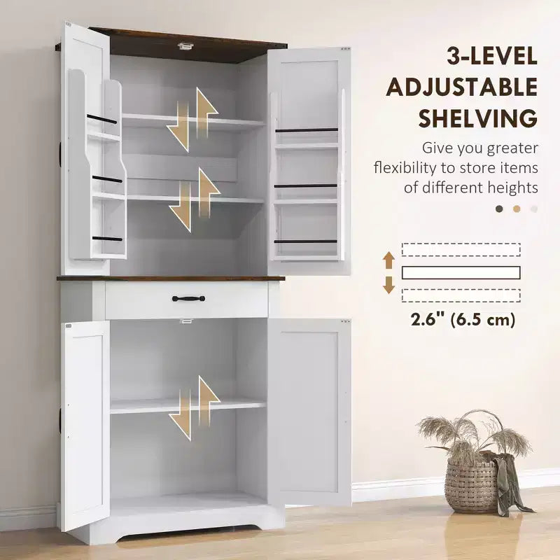 71 Tall Kitchen Cabinet, Farmhouse Pantry Cabinet w/ Barn Doors, 6 Shelves w/ 2 Doors, Drawer and Adjustable Shelves