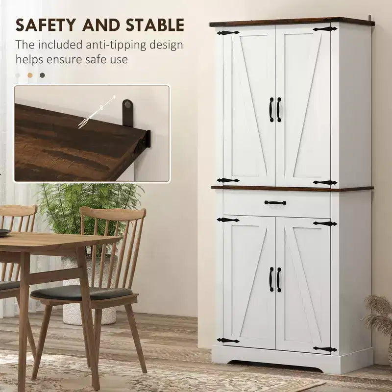 71 Tall Kitchen Cabinet, Farmhouse Pantry Cabinet w/ Barn Doors, 6 Shelves w/ 2 Doors, Drawer and Adjustable Shelves