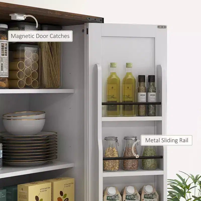71 Tall Kitchen Cabinet, Farmhouse Pantry Cabinet w/ Barn Doors, 6 Shelves w/ 2 Doors, Drawer and Adjustable Shelves