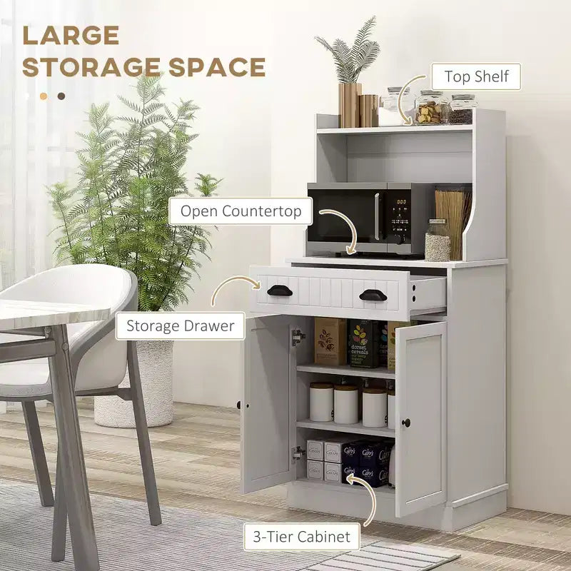 Kitchen Microwave Cabinet with Drawer, Cabinet and Adjustable Shelf, Buffet Cabinet with Hutch for Dining Room