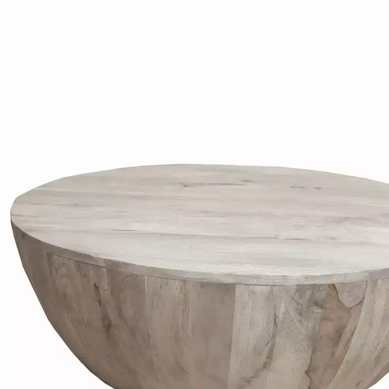 Royal Hampton 35.5 Inch Round Mango Wood Coffee Table, Subtle Grains, Distressed White
