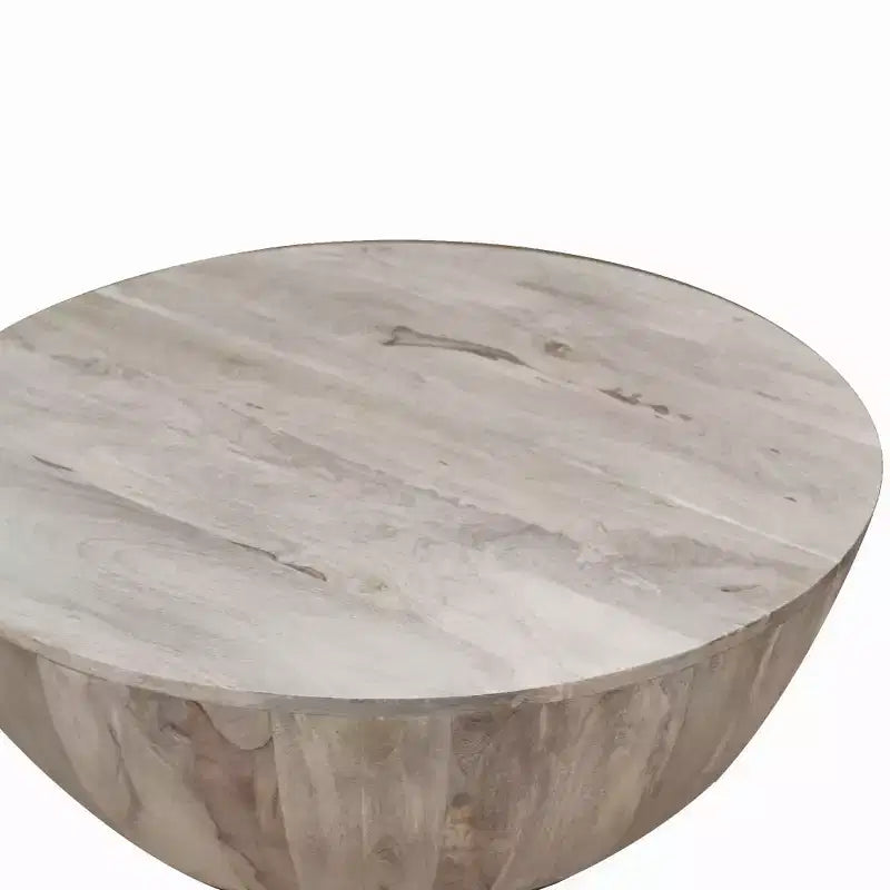 Royal Hampton 35.5 Inch Round Mango Wood Coffee Table, Subtle Grains, Distressed White