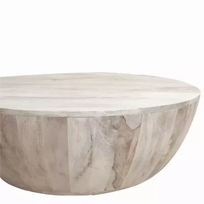 Royal Hampton 35.5 Inch Round Mango Wood Coffee Table, Subtle Grains, Distressed White