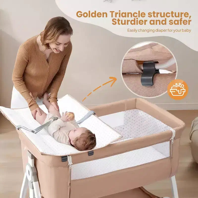 JOYMOR Baby Bassinet with Changing Table, Bedside Bassinet for Baby with Comfy Mattress and Wheels, 6 Height Adjustable Easy Folding