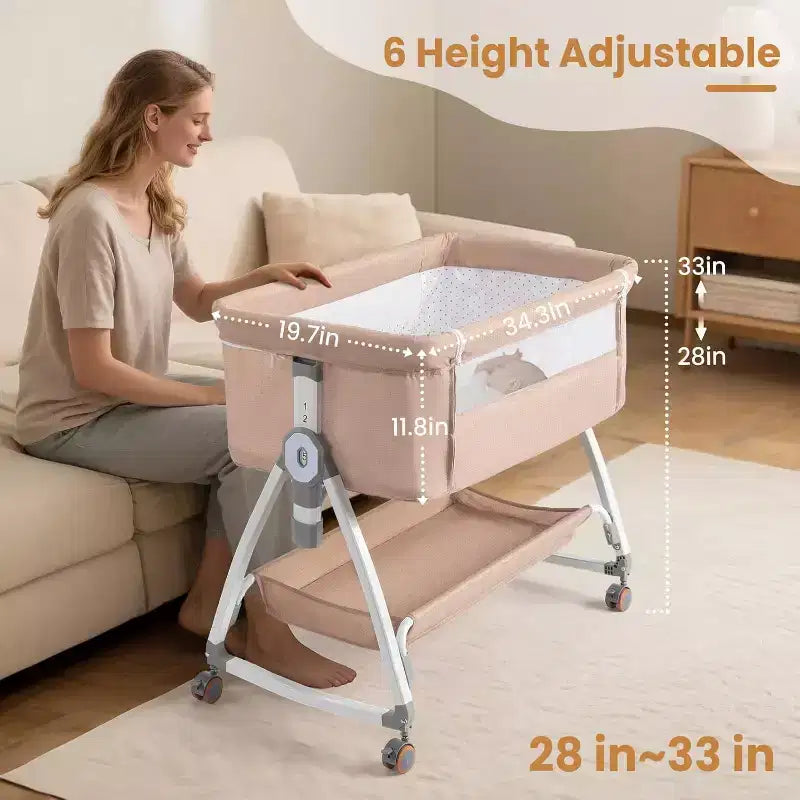 JOYMOR Baby Bassinet with Changing Table, Bedside Bassinet for Baby with Comfy Mattress and Wheels, 6 Height Adjustable Easy Folding
