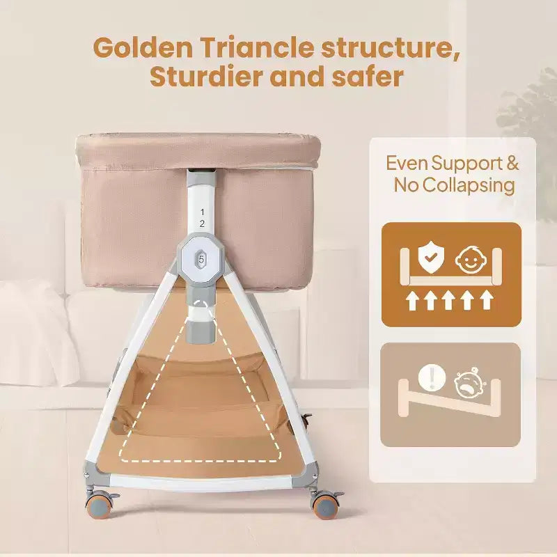 JOYMOR Baby Bassinet with Changing Table, Bedside Bassinet for Baby with Comfy Mattress and Wheels, 6 Height Adjustable Easy Folding