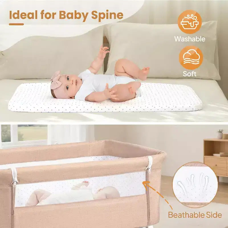 JOYMOR Baby Bassinet with Changing Table, Bedside Bassinet for Baby with Comfy Mattress and Wheels, 6 Height Adjustable Easy Folding
