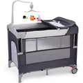 JOYMOR 5 in 1 Pack and Play with Bassinet, Diaper Changing Table for Newborn Infant, Portable Baby Playpen for Babies and Toddlers (Gray)