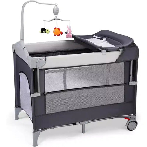 JOYMOR 5 in 1 Pack and Play with Bassinet, Diaper Changing Table for Newborn Infant, Portable Baby Playpen for Babies and Toddlers (Gray)