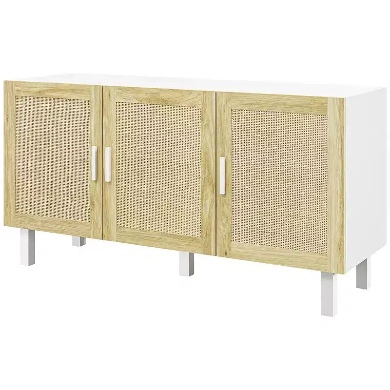 Boho Kitchen Cabinet, Buffet Cabinet with 3 Rattan Doors and Adjustable Shelves for Dining Room