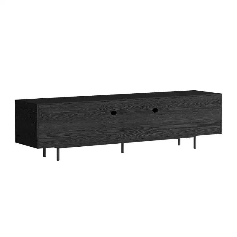 Luck Live Mid-Century Modern Black TV Stand with Adjustable Shelves, Soft-Close Hinges & Cable Management, 70.87 Media Console for Living Room