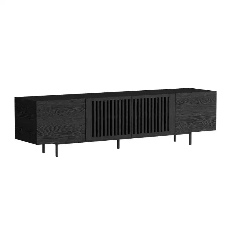 Luck Live Mid-Century Modern Black TV Stand with Adjustable Shelves, Soft-Close Hinges & Cable Management, 70.87 Media Console for Living Room