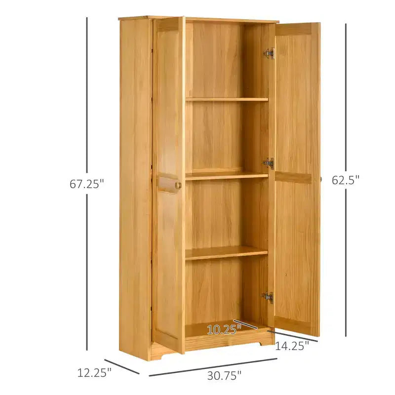 67 Pinewood Kitchen Pantry Storage Cabinet, Freestanding Cabinets with Doors and Shelves