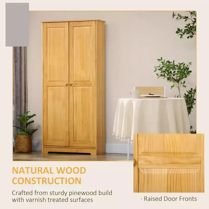 67 Pinewood Kitchen Pantry Storage Cabinet, Freestanding Cabinets with Doors and Shelves