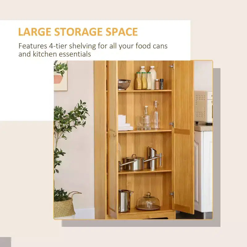 67 Pinewood Kitchen Pantry Storage Cabinet, Freestanding Cabinets with Doors and Shelves