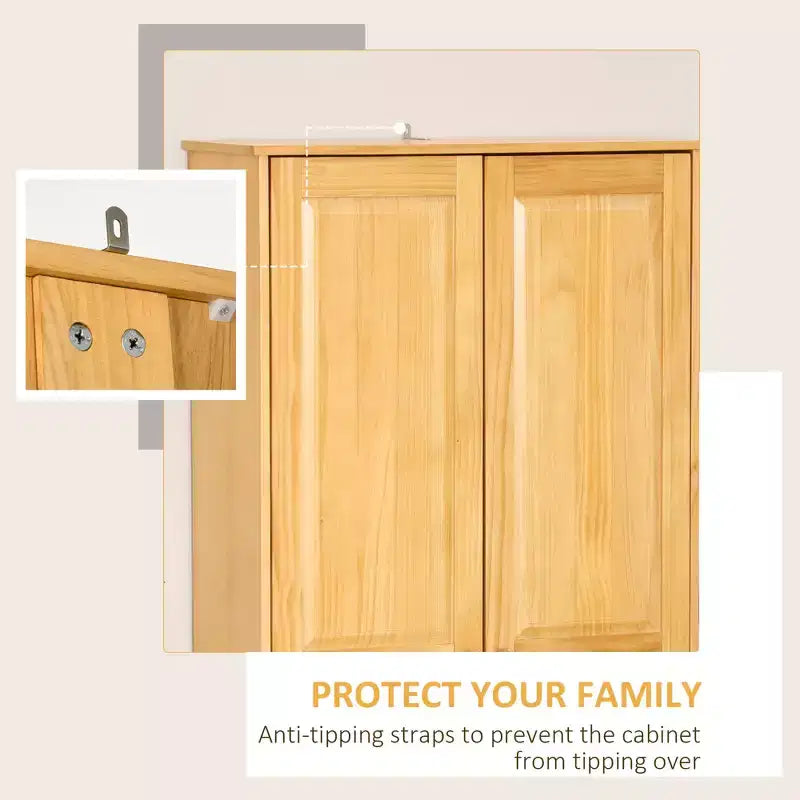 67 Pinewood Kitchen Pantry Storage Cabinet, Freestanding Cabinets with Doors and Shelves